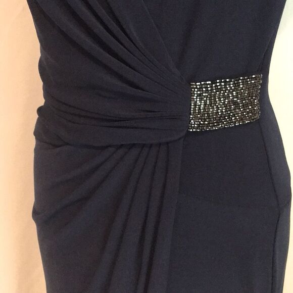 Lauren Ralph Lauren Jersey Gown Size 4 Navy Blue Rhinestone Embellishment V-Neck - Picture 7 of 16